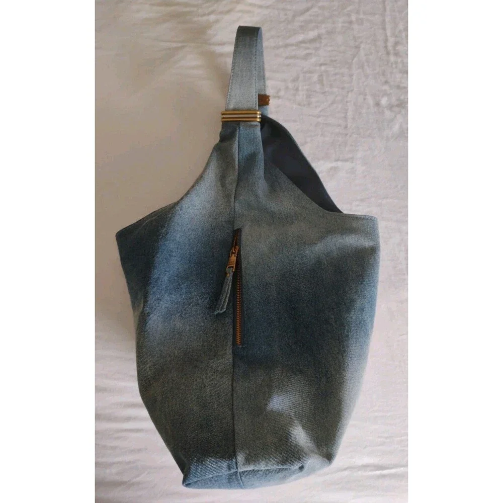 Steve Madden Denim Jean Hobo Slouch Shoulder Bag Blue Bdempsys EUC